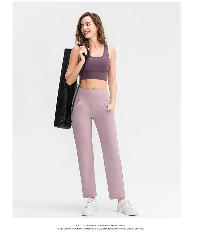 Pantalones deportivos para mujer, estilo casual, para yoga, holgados, de talle alto, elásticos, para entrenamiento físico, rectos, para correr, Yu02334