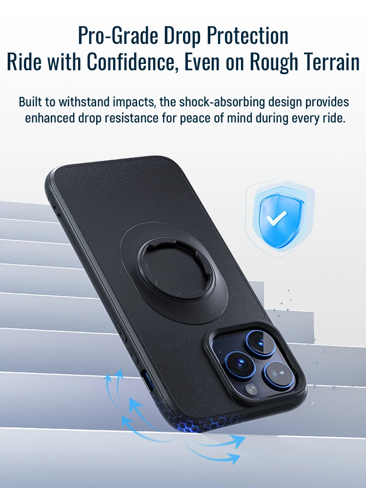 Funda a prueba de golpes para iPhone 16/15/14Plus/13/12/11 Pro/Xs Max/XR con soporte de bloqueo rápido y adaptador para soporte Quad Moto QL