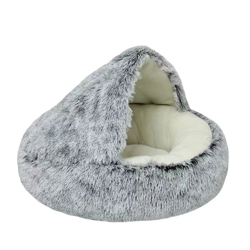 Cama de felpa suave para mascotas con funda, redonda, colchón para mascotas, cálida, nido para dormir para perros pequeños y gatitos.