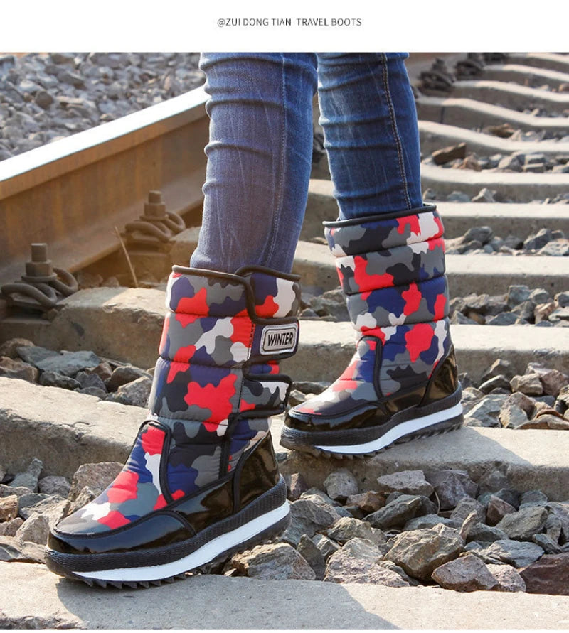 Botas de nieve gruesas, antideslizantes, cálidas, de terciopelo, para hombre y mujer, de algodón, para invierno.