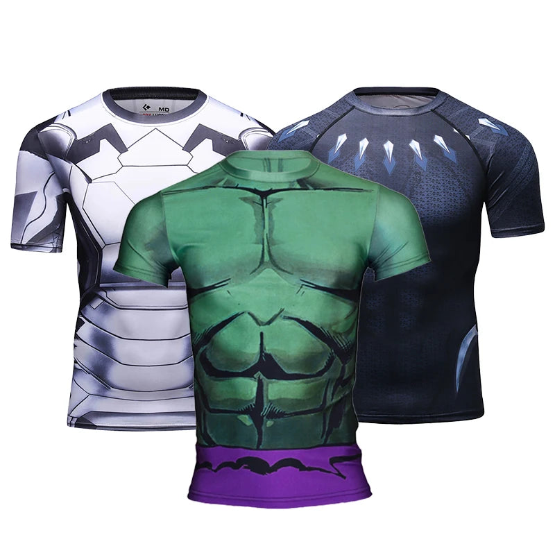 Ropa deportiva Marvel, camiseta de compresión de manga corta para hombre, para entrenamiento, deportes atléticos, fitness, gimnasio, running.