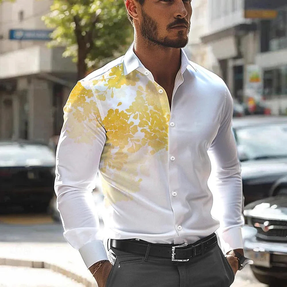 Camisa informal con estampado de hojas en 3D para hombre, nueva, para uso diario, con solapa de primavera, manga larga, abotonada, tallas S a 6XL, 2024