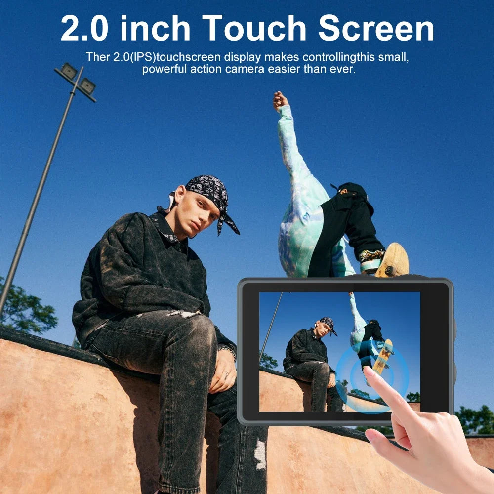Cámara de acción M40TR 5K con pantalla táctil IPS de 2", zoom 5X, 170°, alcance de 30 m, antivibración, impermeable, control remoto WiFi, deportiva