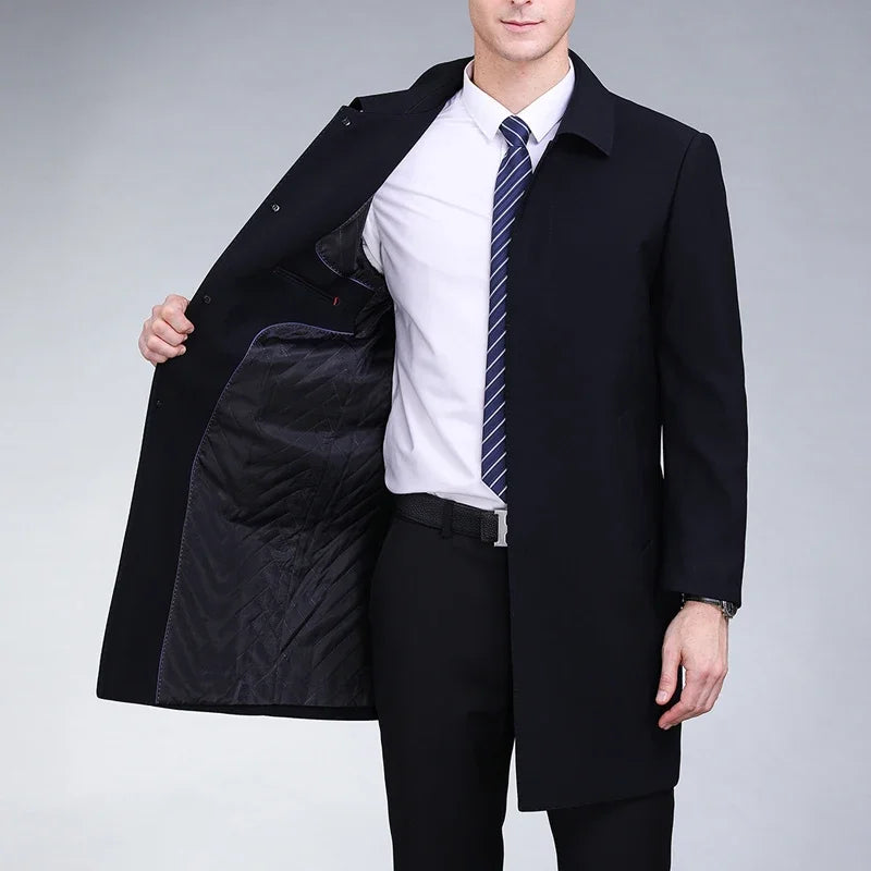 AYUNSUE - Gabardina de invierno de longitud media para hombre, chaqueta de lana acolchada gruesa de alta gama, abrigo informal holgado