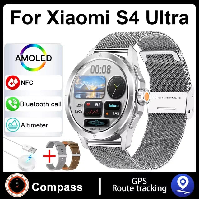 S4 Ultra para Xiaomi Pulsera Inteligente Reloj para Hombre Pantalla AMOLED HD Llamadas Bluetooth GPS Trayectoria NFC Frecuencia Cardíaca Brújula SmartWatches