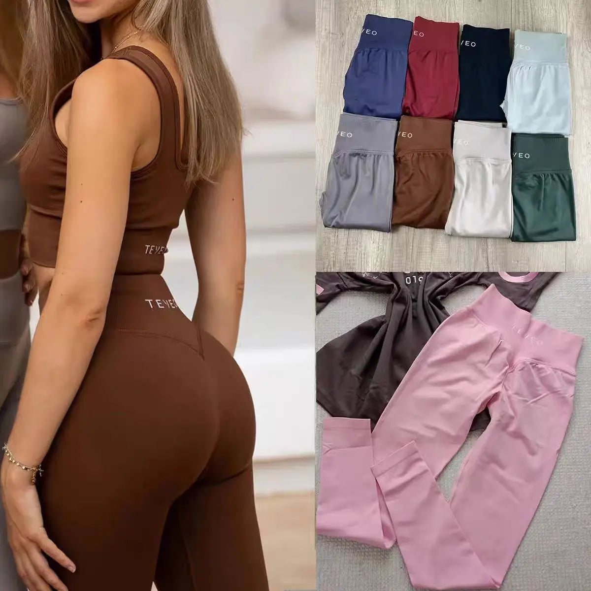 TEVEO Leggings Leggings de yoga sans couture pour femmes Corset taille moyenne collants de fitness hanches à volants Leggings d'