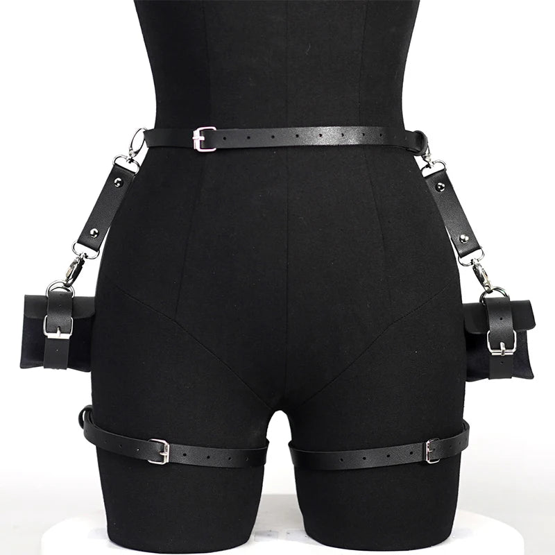 Liga de cuero BDSM, lencería gótica para rave, disfraz de adulto, vendaje, lencería de PU con trabillas para las piernas, ropa interior de talla grande con esposas