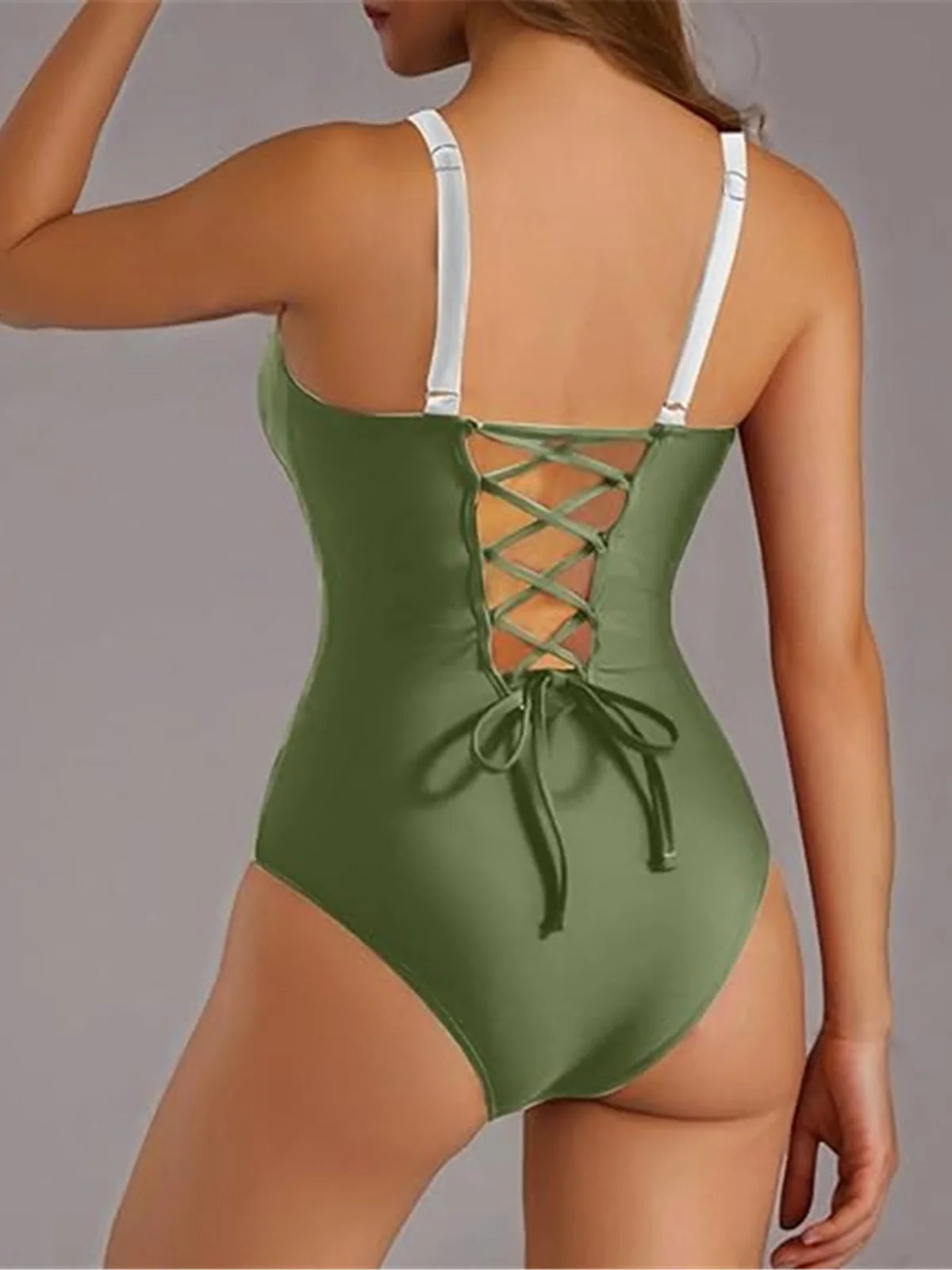 Traje de baño de una pieza con cordones y empalme de 7 colores, tallas S a XL, para mujer, corte de pierna alta, sin espalda, K6952
