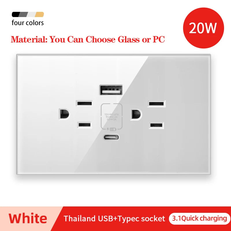 Adaptador de enchufe para electrodomésticos inteligentes Herepow Thailand, enchufe de pared USB doble estándar americano tipo C de 3,1 A con carga rápida.