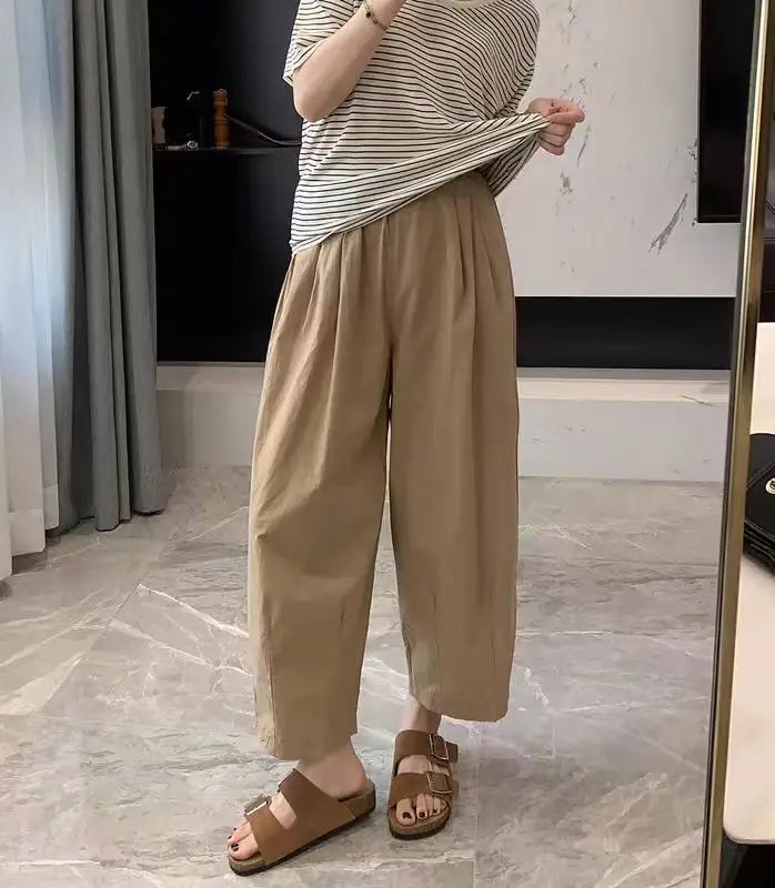 Pantalones de maternidad de primavera y otoño, nuevos, de talla grande, de trabajo, de pierna ancha, holgados, finos, de ocio, de nueve minutos, ropa de maternidad