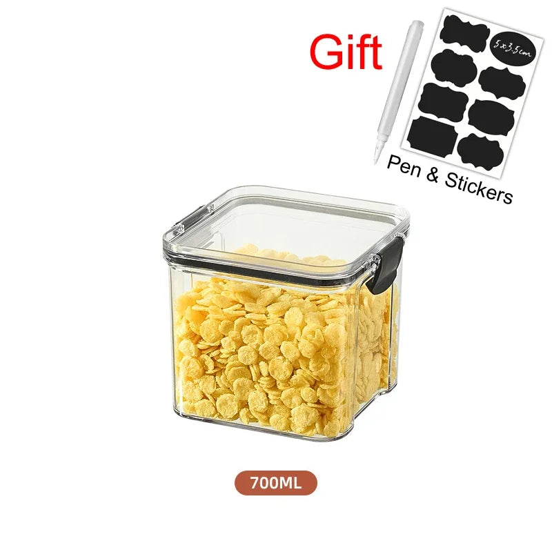 Juego de contenedores de alimentos para mascotas, caja de almacenamiento de 460-1800 ml, transparente, apilable, para cocina, seco, para espaguetis y fideos, recipientes sellados.