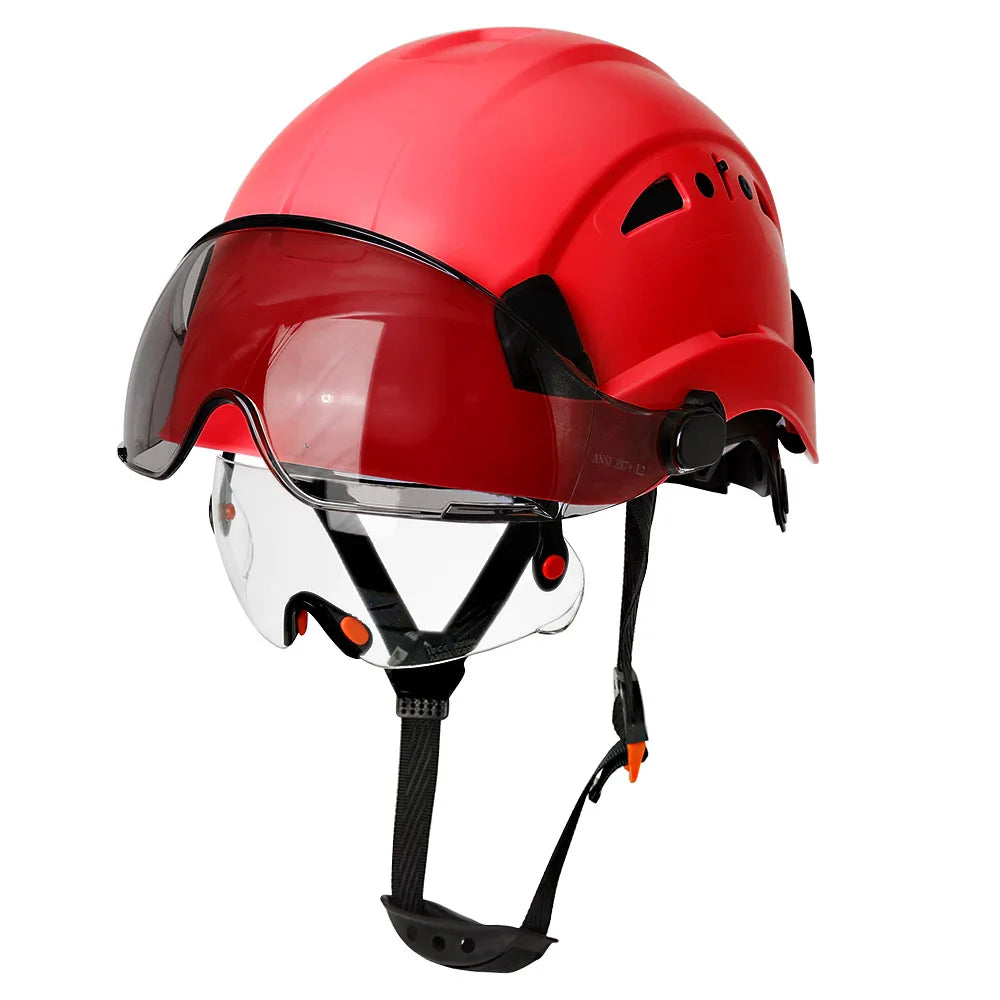 Casco de seguridad con patrón de fibra de carbono y gafas de doble visera para ingenieros, casco de seguridad CE ANSI ABS, gorra de trabajo industrial, rescate