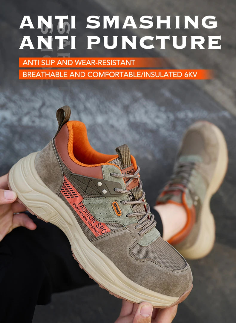 Zapato de trabajo antiperforación para hombre, zapatillas de trabajo de seguridad transpirables con puntera de acero, zapatos indestructibles, botas de trabajo transpirables.