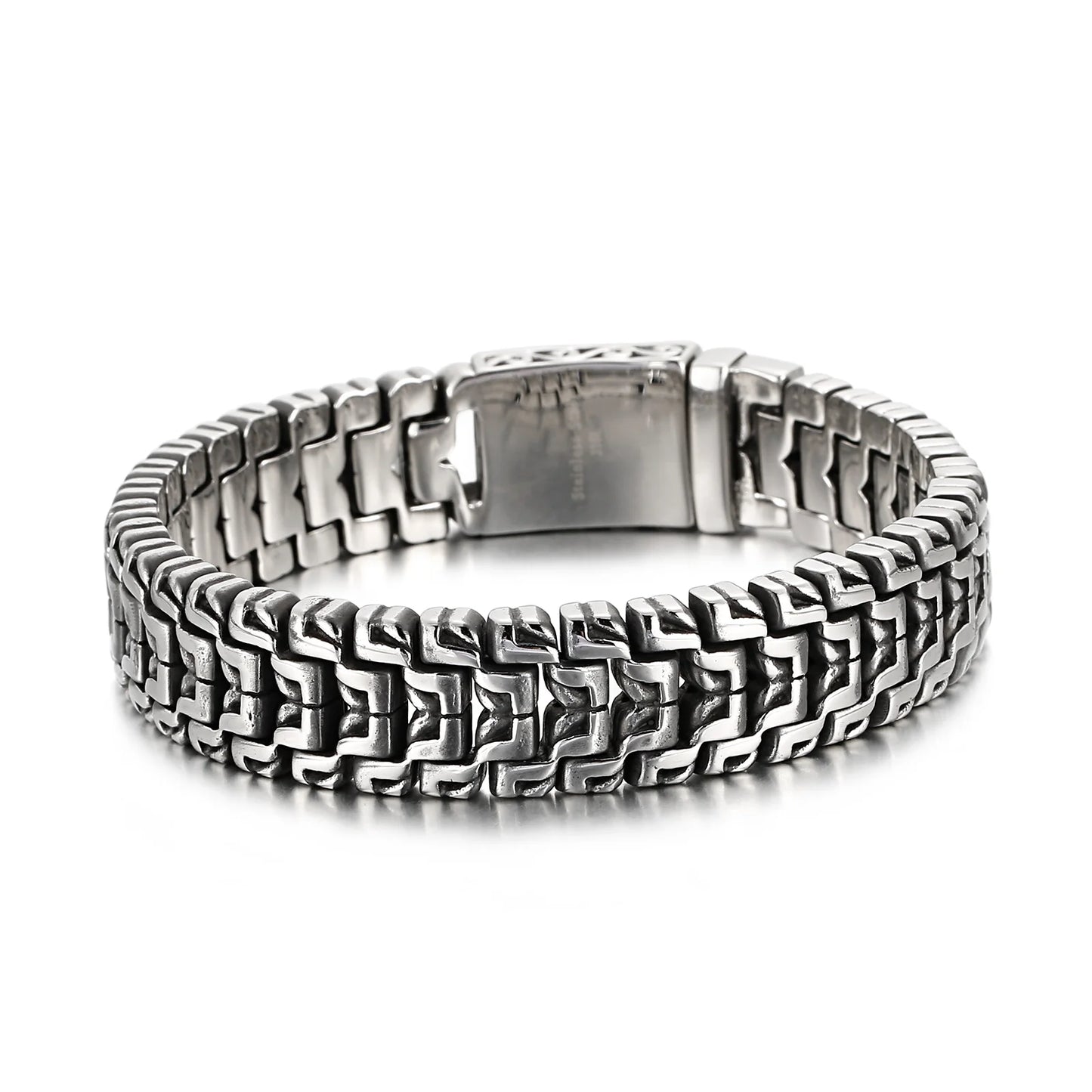 Pulsera de cadena motera de 16 mm que combina elementos modernos y retro - Acero inoxidable 316L - KB123643-BDJX