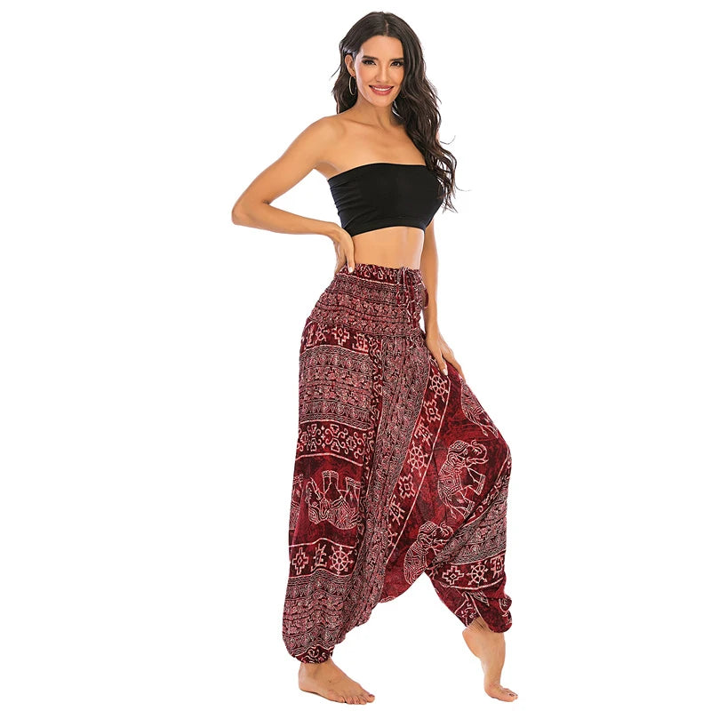 Bohemian Pants Women Pantalones Mujer Hippie High Waist Rayon Harem Baggy Boho Yoga Beach Wear Pour Femme Calca Feminina Printed