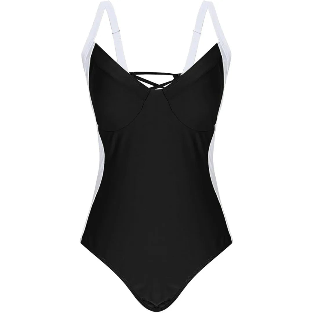Traje de baño de una pieza con cordones y empalme de 7 colores, tallas S a XL, para mujer, corte de pierna alta, sin espalda, K6952