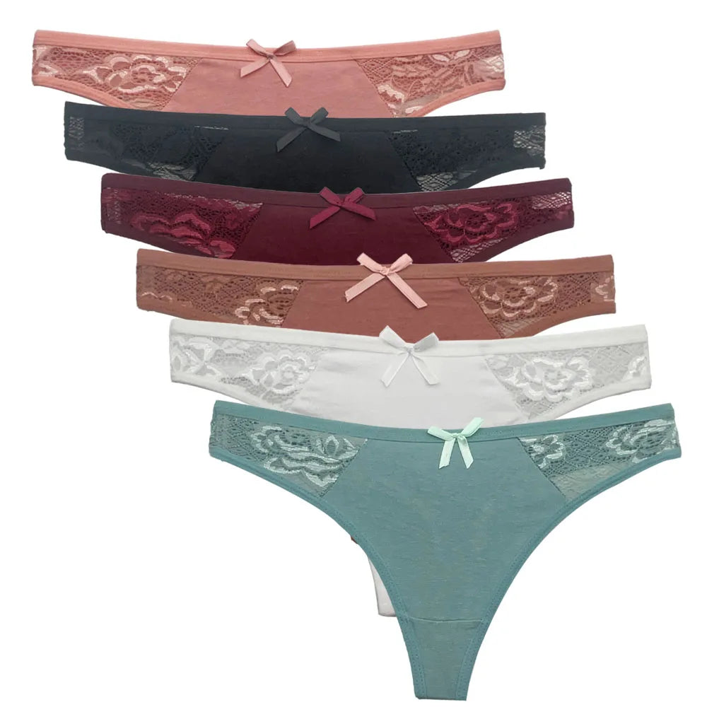 Conjunto de 5 bragas de algodón para mujer, tanga, ropa interior sexy, lencería femenina, bragas íntimas de color liso.