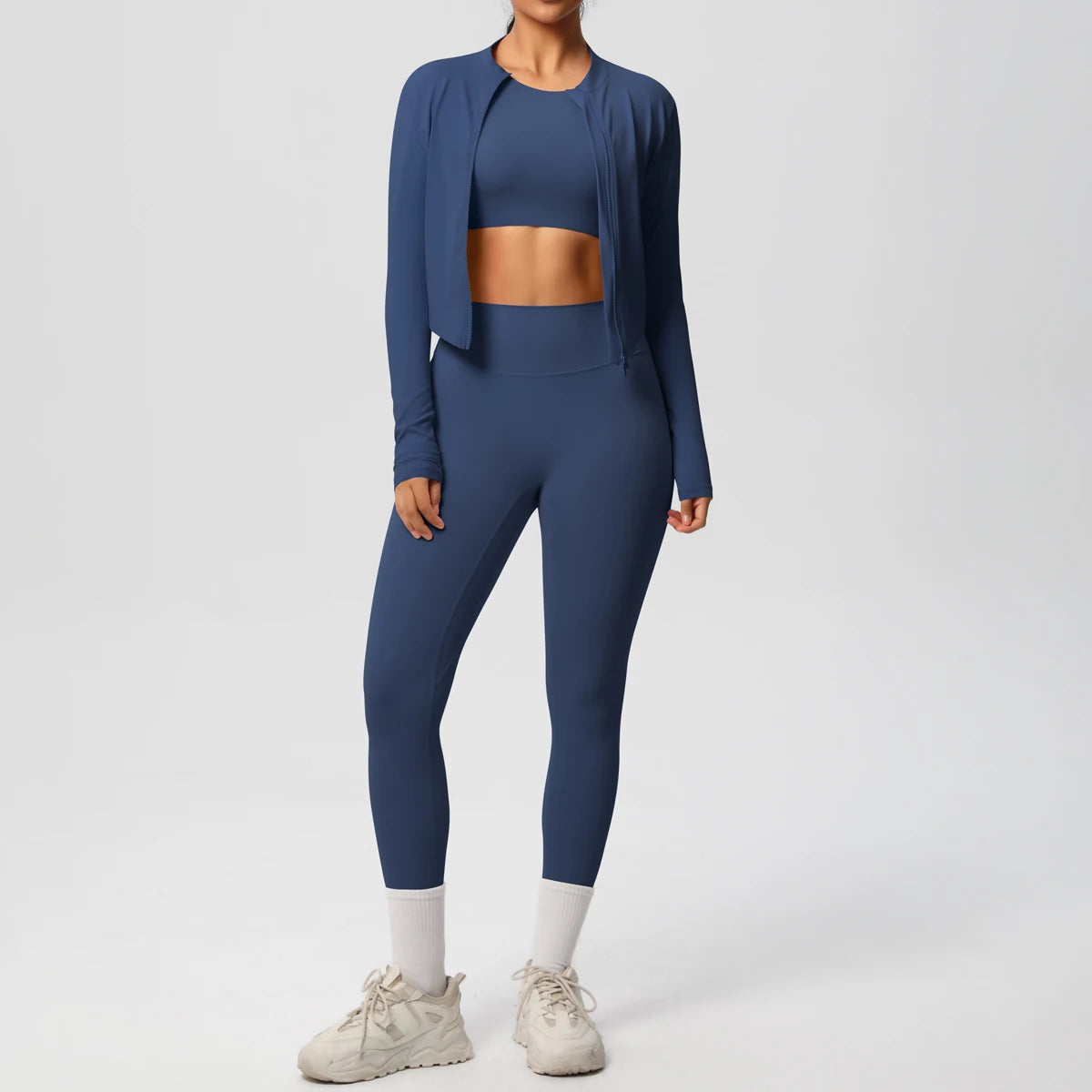 Conjunto de leggings de yoga, top deportivo con cremallera y manga larga, transpirable, para correr al aire libre, pantalones de yoga ajustados e informales, ropa de fitness