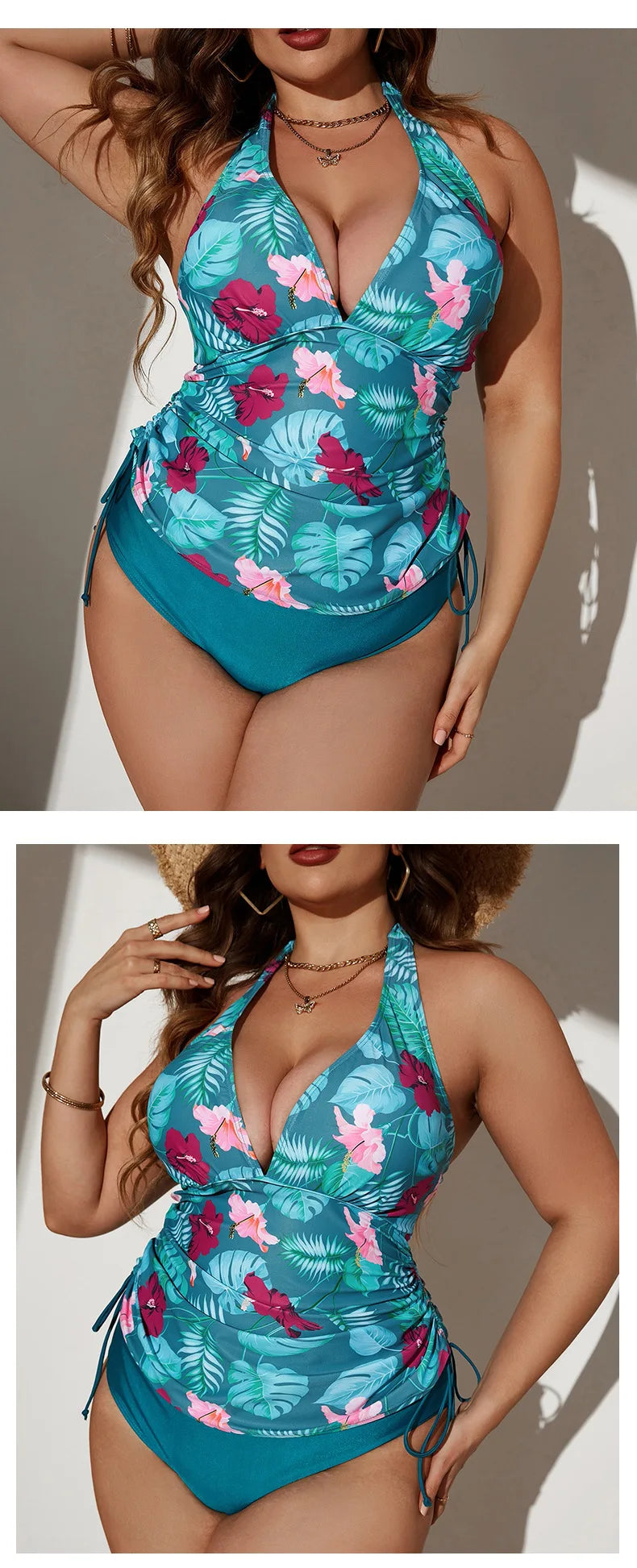 VigoJany 2025 Print Tied Halter Plus Size Bikini Women V Neck Backless Swimsuit Summer Beach Bathing Suit High Waist Bitchwear