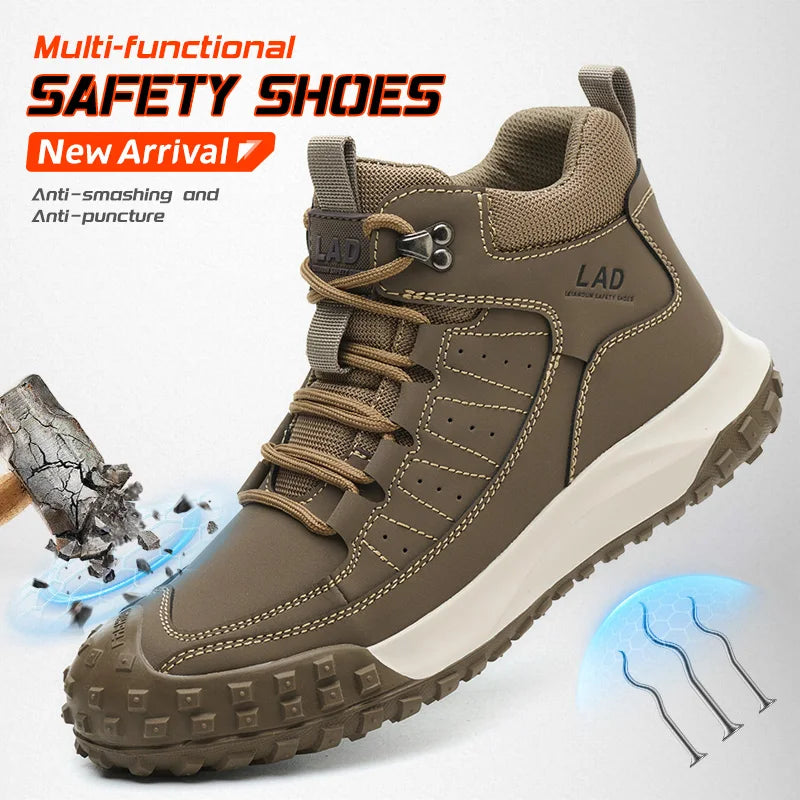 Zapatos de seguridad para hombre, de caña alta, cómodos, con suela blanda, antiimpactos y resistentes a perforaciones, botas de trabajo para obras de construcción.