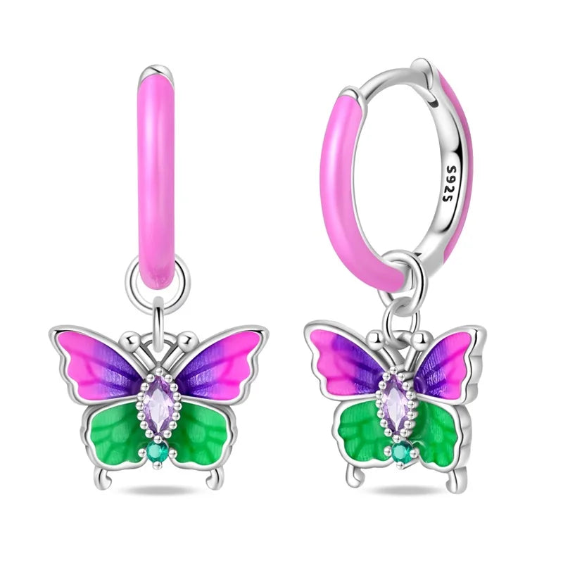 Pendientes de plata de ley 925 con diseño de mariposa, abeja, mariquita y flor de arcoíris para mujer, joyería de moda para fiestas de cumpleaños, regalos