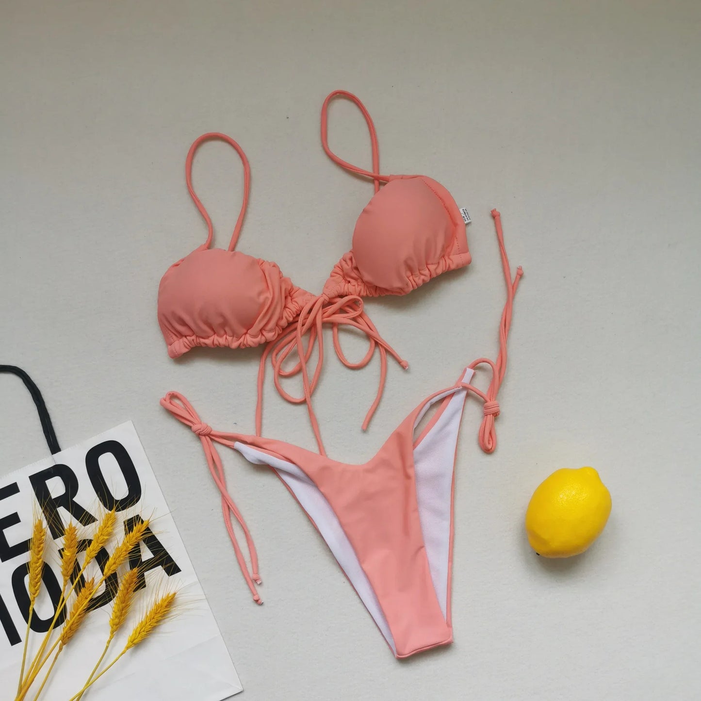 Bikini sexy de 21 colores para mujer, traje de baño liso con estampado floral de leopardo, conjunto de bikini de playa con tirantes y vendaje