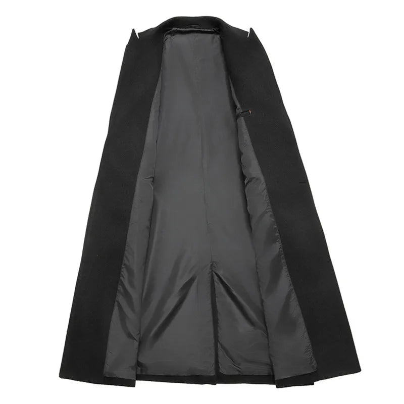 Autumn Winter Men's Long Wool Blends Coats England Style Solid Color Double Breasted Woolen Outerwear Men Smart Casual Trench