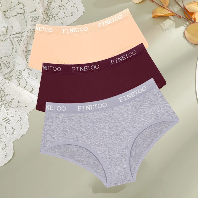 FINETOO - 3 piezas de ropa interior de algodón con cinturón y letras para mujer, bragas sexys, transpirables, de cintura baja, elásticas y cómodas.