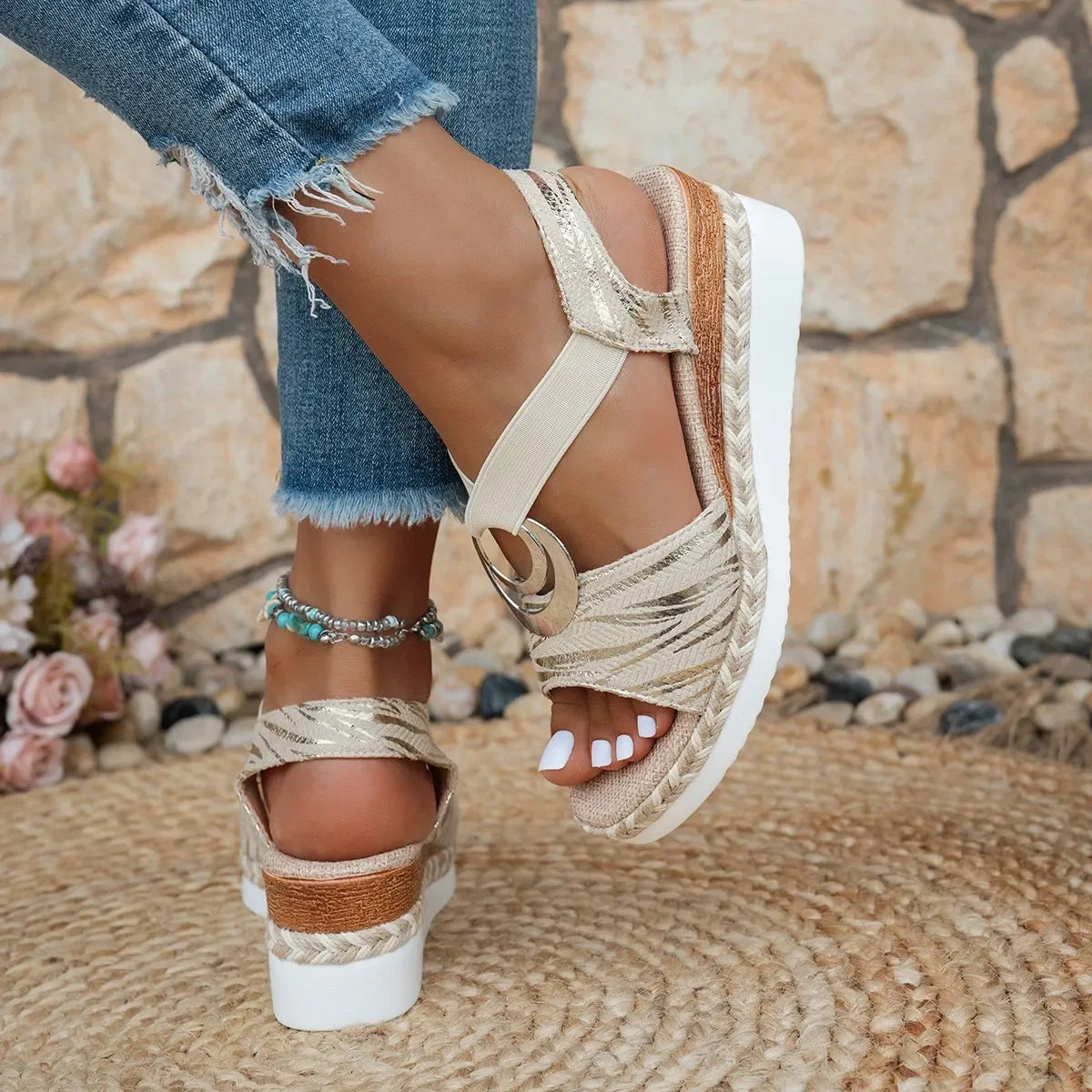 Sandalias de boca de pez para mujer, suela ligera, tacón bajo, estilo casual, de verano, con cuerda de cáñamo, color negro, suela de goma y poliuretano, talla M