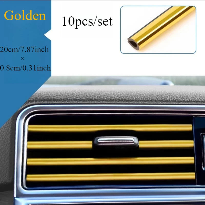 Juego de 10 tiras decorativas para salida de aire acondicionado interior de coche, accesorios DIY, estilo creativo general para coche.