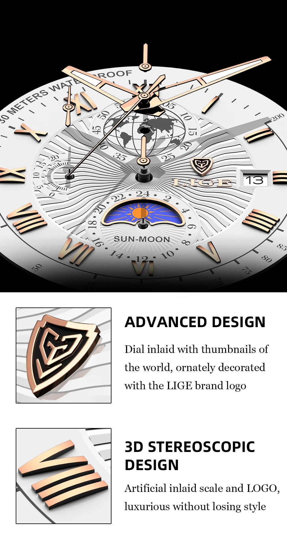 LIGE 2024 - Nuevo reloj de cuero azul para hombre, marca de lujo, resistente al agua, deportivo, con fecha, de cuarzo, Masculino
