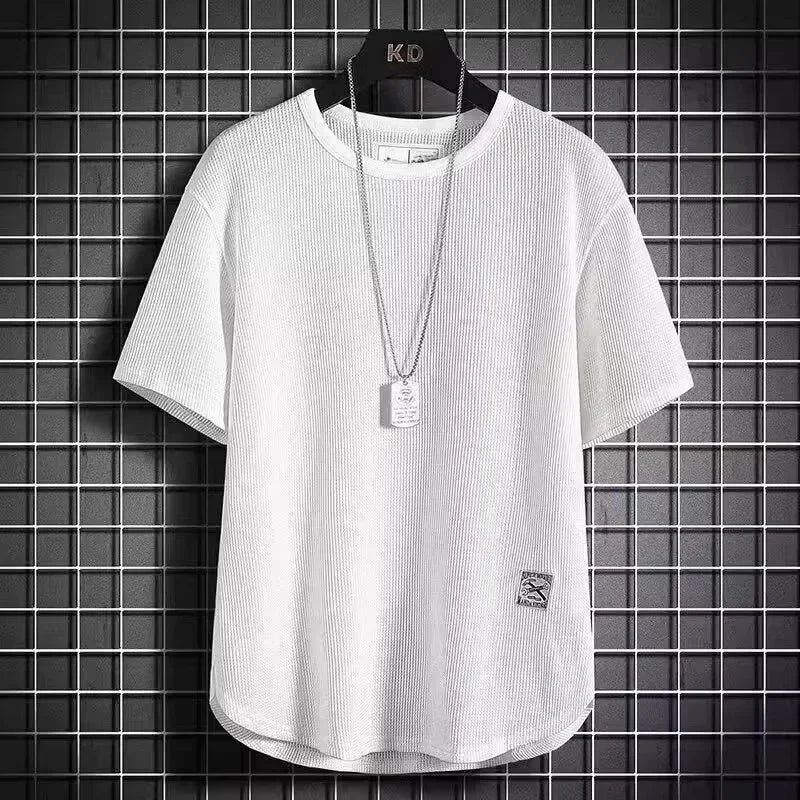 Camiseta de manga corta de seda blanca de hielo, fina, holgada, de talla grande, con cuello redondo, media manga, cinco mangas, informal, transpirable, para verano