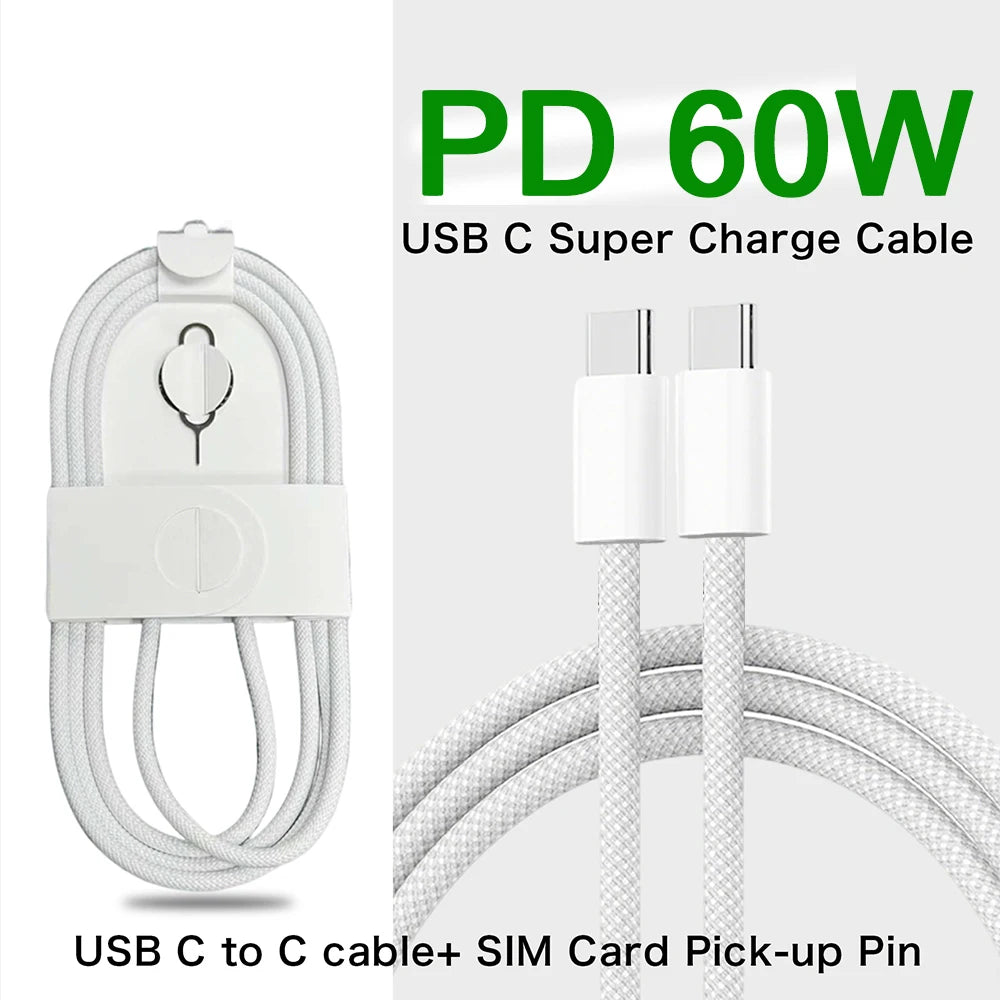 Cable USB C de carga rápida oficial PD de 60 W para iPhone 16, 15, 14, 13, 17 Pro Max, cable de datos tipo C tejido, accesorios de cargador, 1-10 unidades