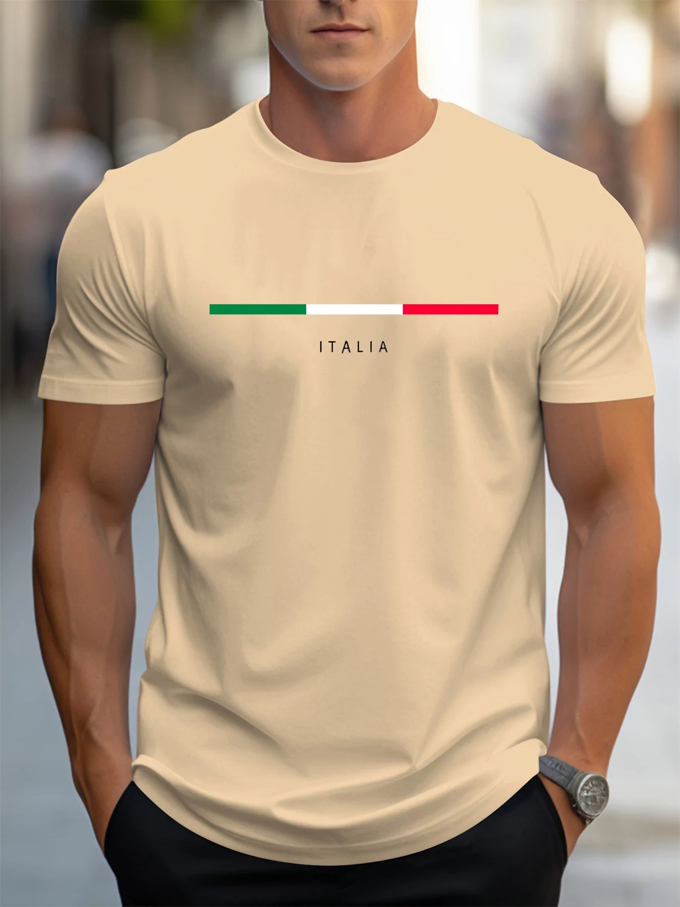 Camiseta deportiva de verano para hombre, 100% algodón, estilo informal, holgada, de talla grande, con estampado italiano, de manga corta y cuello redondo