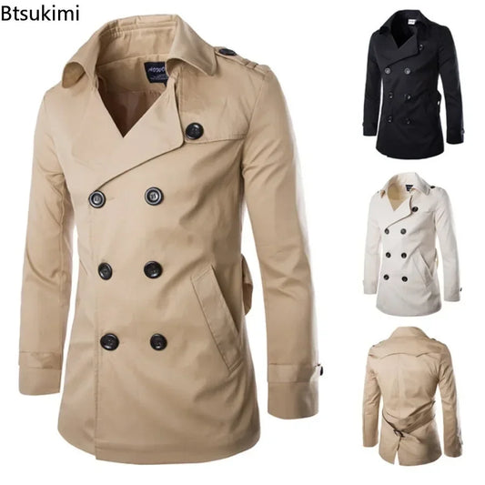 2025 England Style Men's Trench Coat Fashion Cotton Double-breasted Mid-leng Jackets Boutique Windproof Coats Business Gentleman