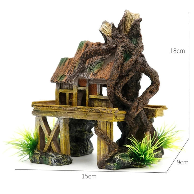 Decoración de acuario, casa de reptiles con peces artificiales, refugio para pecera, paisajismo, adornos de resina para construcción.