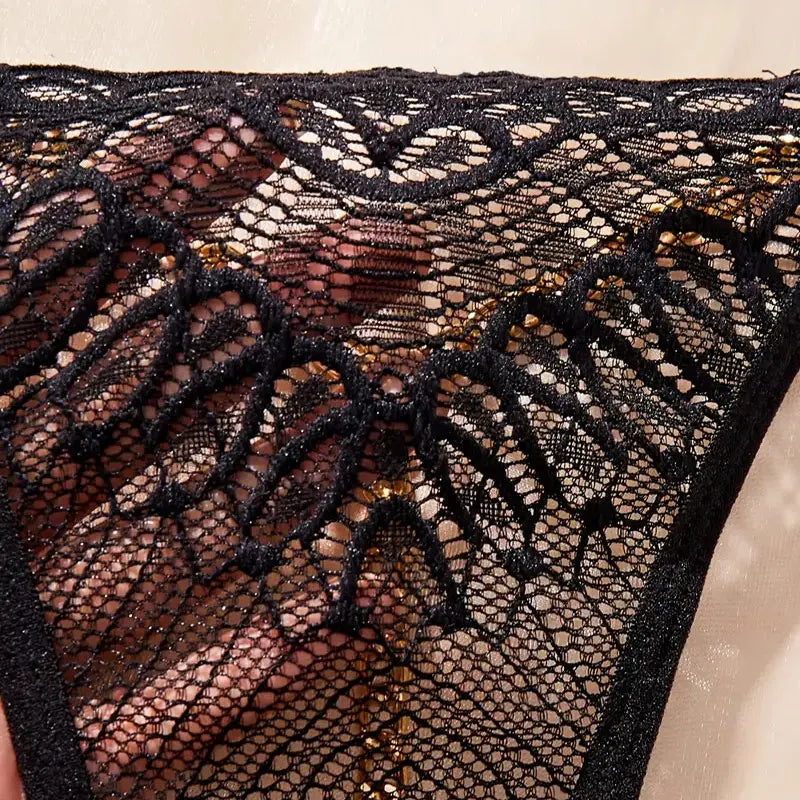Tangas y bragas transparentes de encaje, tipo G-string, para mujer, con abertura en la cadera, estilo perla, huecas, de encaje sólido, lencería erótica femenina.
