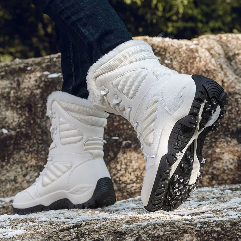 Botas de nieve de invierno para hombre y mujer, impermeables, de cuero, muy cálidas, para exteriores, senderismo, trabajo, talla grande