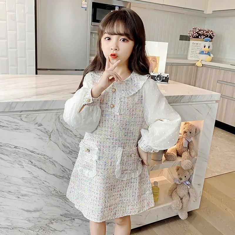 Ropa para niños, vestidos de primavera y otoño para niñas, novedad de 2025, falda de princesa para niñas pequeñas, medianas y grandes, con viento fragante.
