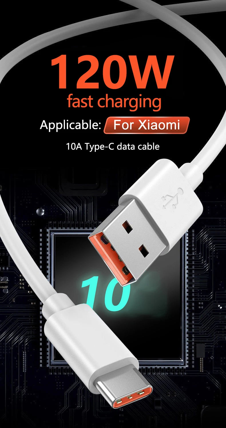 Cable de carga rápida USB Turbo original de 120 W para Xiaomi Mi 17, 15, 14, 13, 12 y 11, cable tipo C de 6 A y 67 W, Redmi Note 10, 9, 8, 7 Pro, K70 y Poco