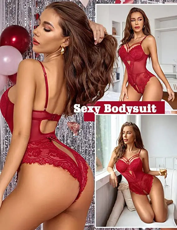 2025 Lencería de mujer Ropa interior sexy para mujer Bodys enteros Lencería erótica Conjunto de mujer Lencería femenina Fresa vs. Nuevo