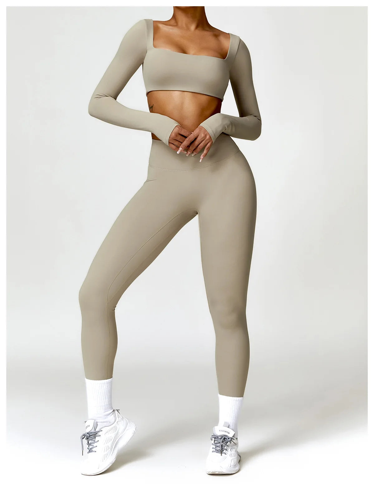 Conjunto de chándal de yoga para mujer, 2 piezas, ropa deportiva para entrenamiento, ropa deportiva, leggings de gimnasio, sujetador de fitness, top corto, trajes deportivos de manga larga