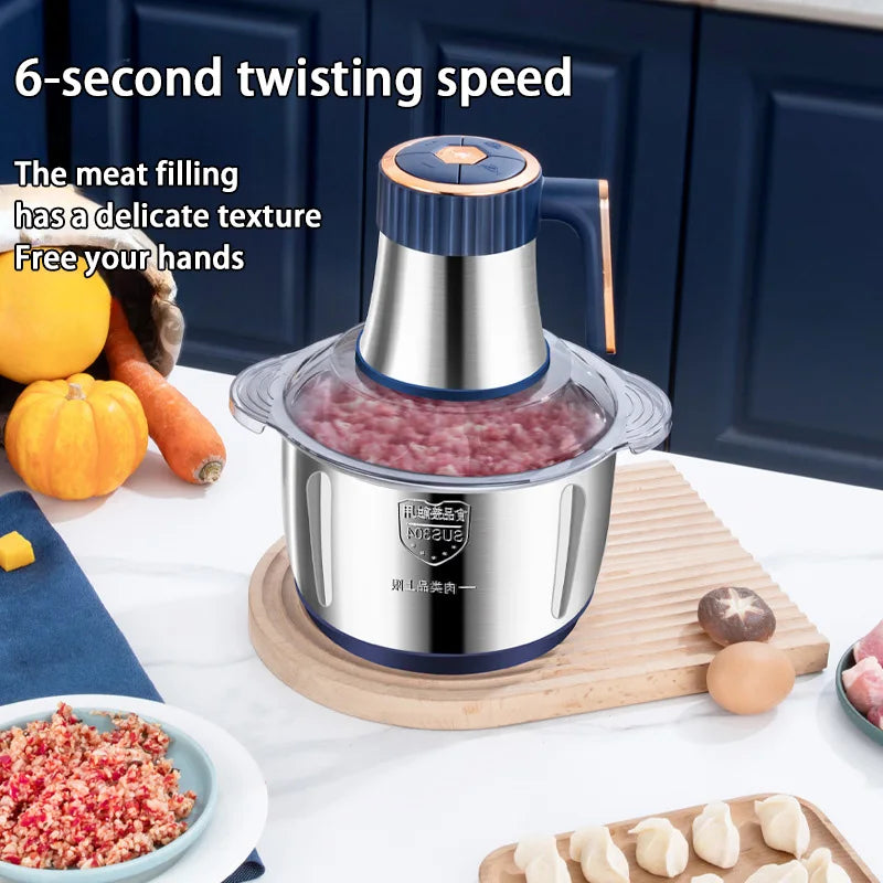Licuadora multifunción Xiaomi de acero inoxidable para carne, frutas y verduras. Procesador de alimentos. Picadora de carne eléctrica de cocina de cinco velocidades.