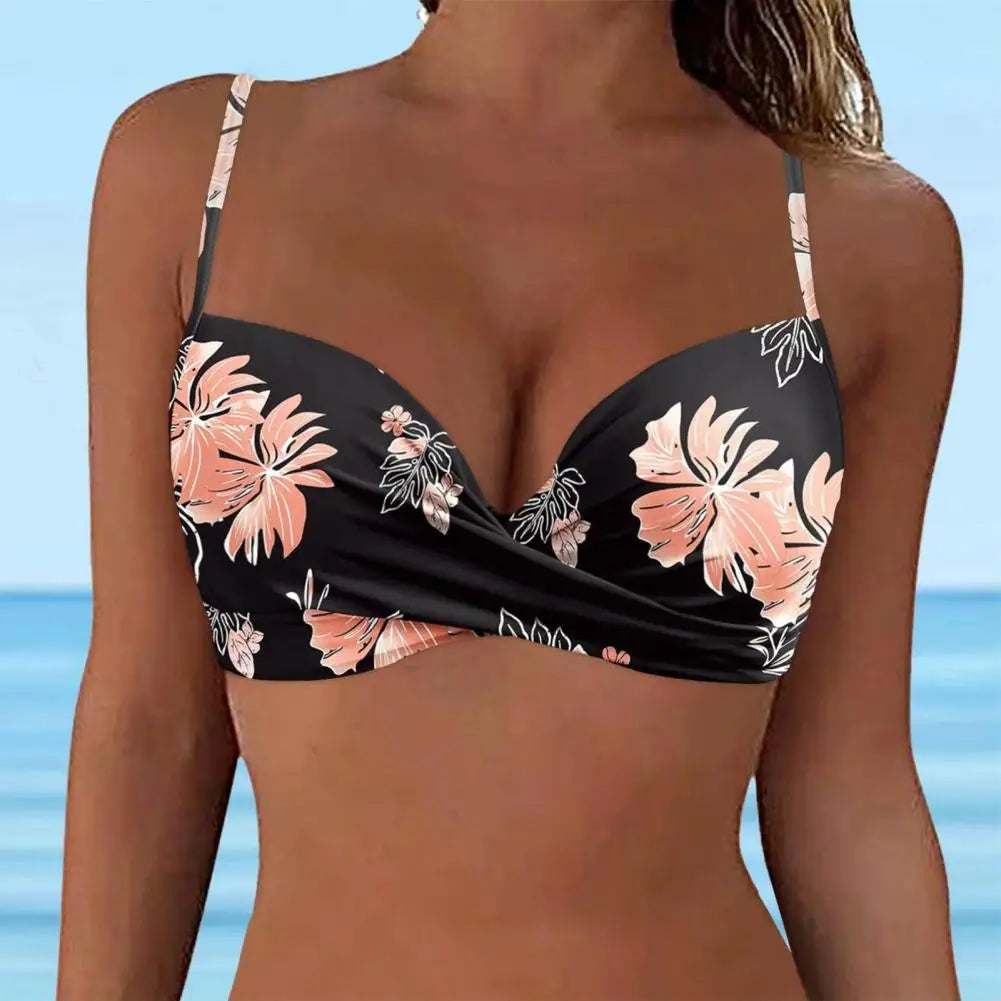 Sexy Ladies Beachwear Bra Tops Black for Swimwear Female Low Waist Swimsuit Women V-Neck Front Knotted Bikini Top Bathing Suit