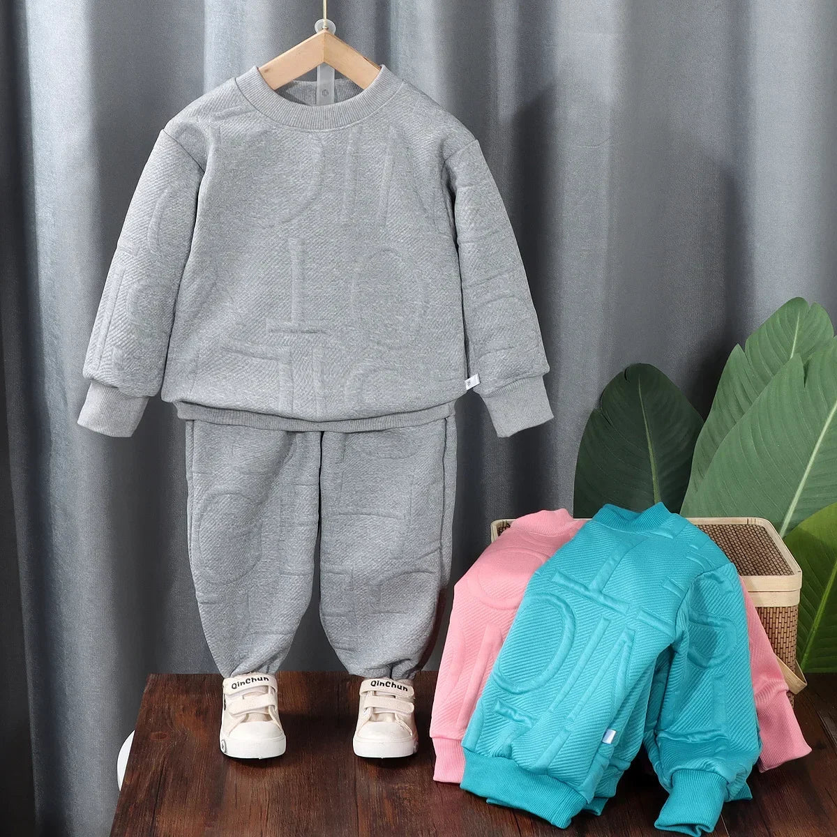 Ropa para niños, sudadera estampada de cuello redondo de manga larga y pantalones con puños, traje de 2 piezas, ropa exterior informal sencilla