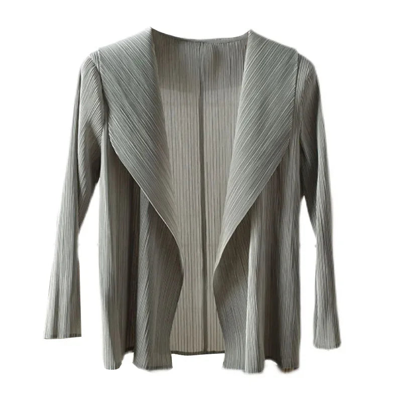 ALSEY Miyake - Cárdigan plisado de color liso para mujer, camiseta de verano, nuevas camisas y blusas holgadas, ropa estética holgada