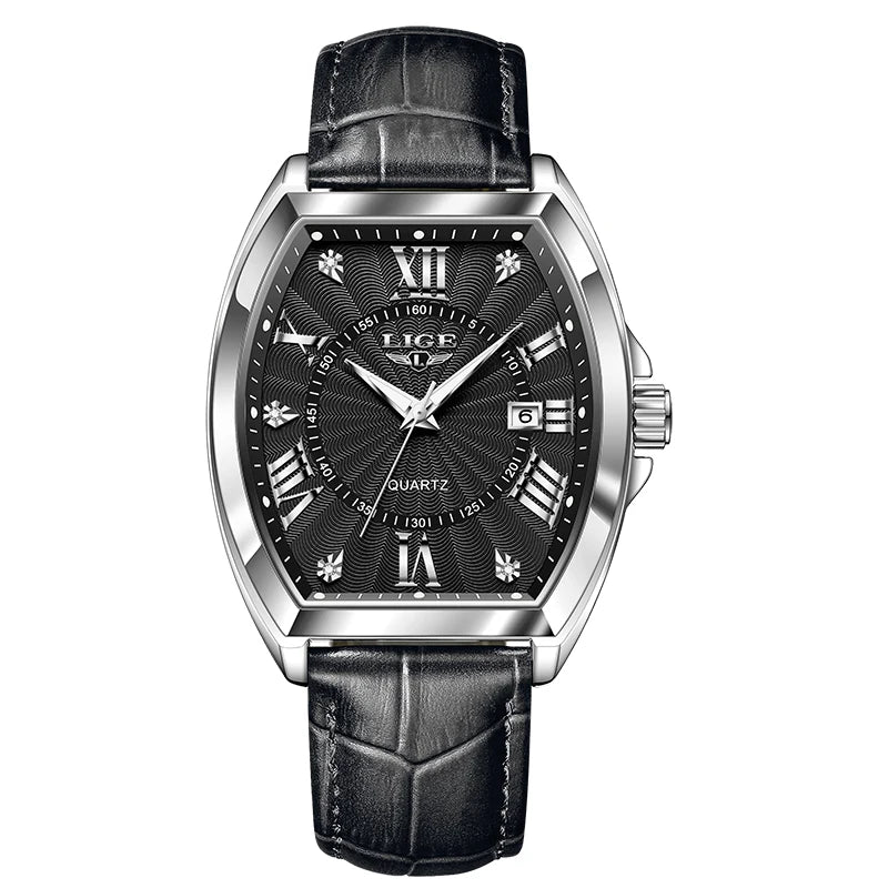 LIGE - Nuevos relojes militares para hombre, marca original de lujo, de cuero, de cuarzo, cronógrafo cuadrado resistente al agua