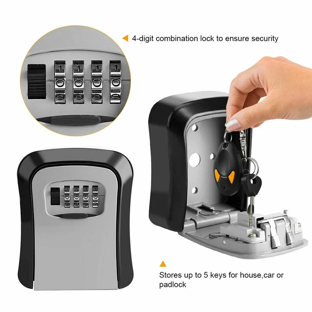 Caja de código de 4 dígitos, instalación gratuita, caja de llave con contraseña para exteriores, gancho de bloqueo extendido, alambre de acero, almacenamiento de llaves para colgar, llave impermeable