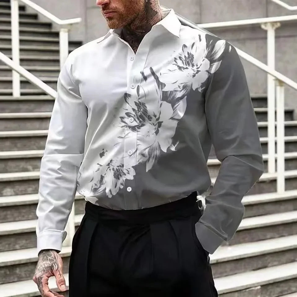 Camisa de manga larga de negocios para hombre, de alta calidad, cómoda, con botones, estilo elegante y a rayas.