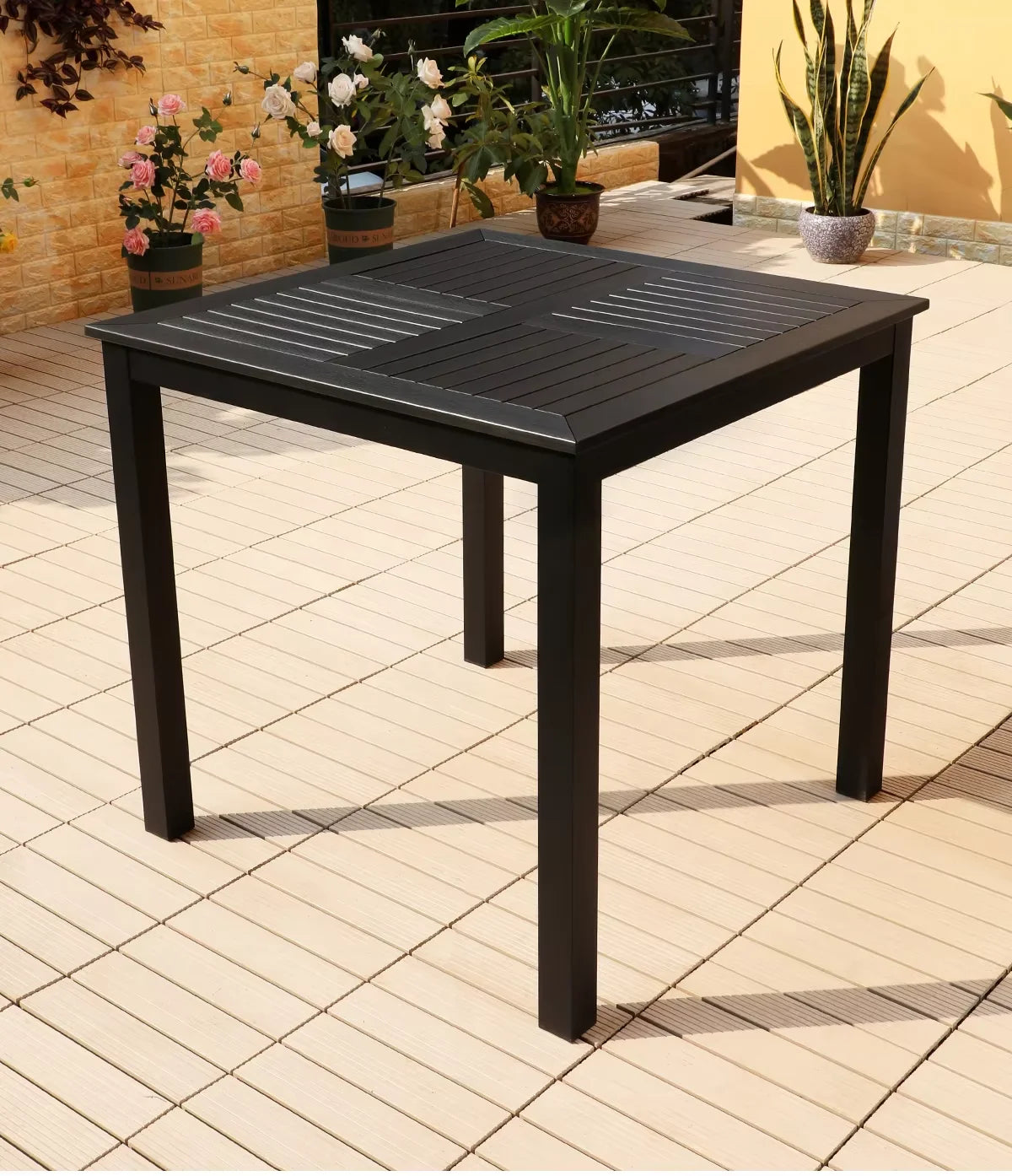 Mesa redonda/cuadrada para exterior, mesa de jardín, mesa de comedor moderna de madera y plástico, mesa larga para exteriores, ocio, patio, villa